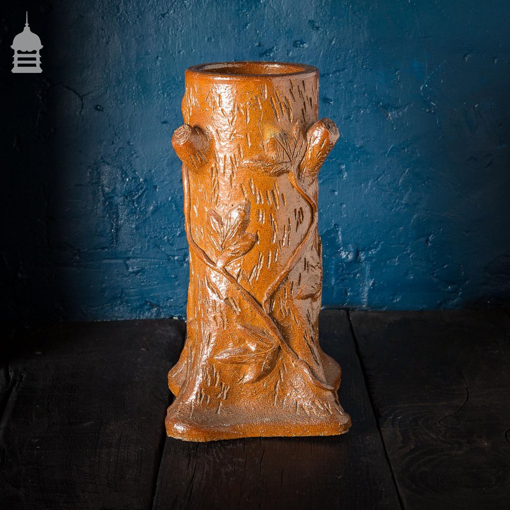 19th C Salt Glaze Grottoware Tree Stump Vase