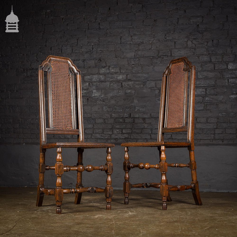 Pair of 17th C Continental Fruitwood High Backed Hall Chairs