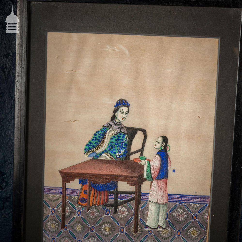 19th C Vibrant High Quality Oriental Watercolor on Pith Paper Framed Painting