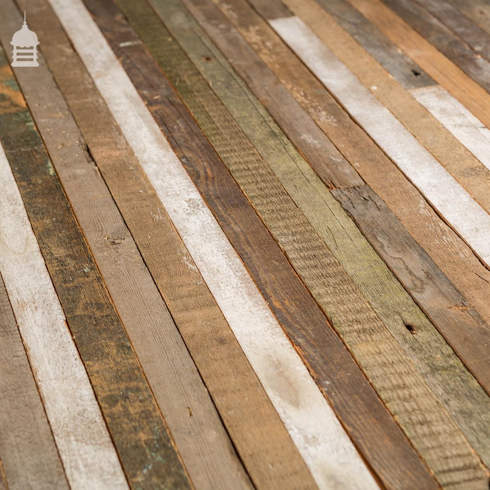 40mm Wide Oxidised Pine Strip Flooring Wall Cladding Cut from Victorian Joists