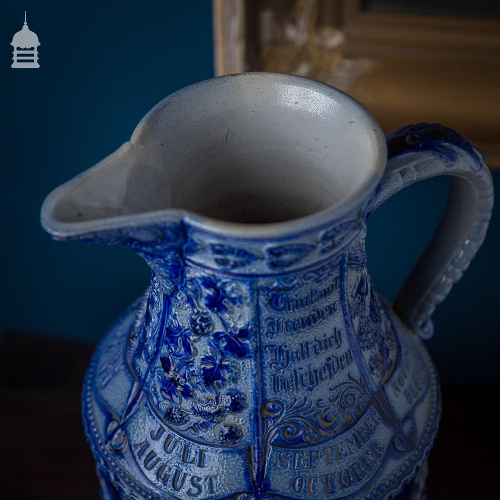 Large Westerwald Blue and White Jug with Months of the Year