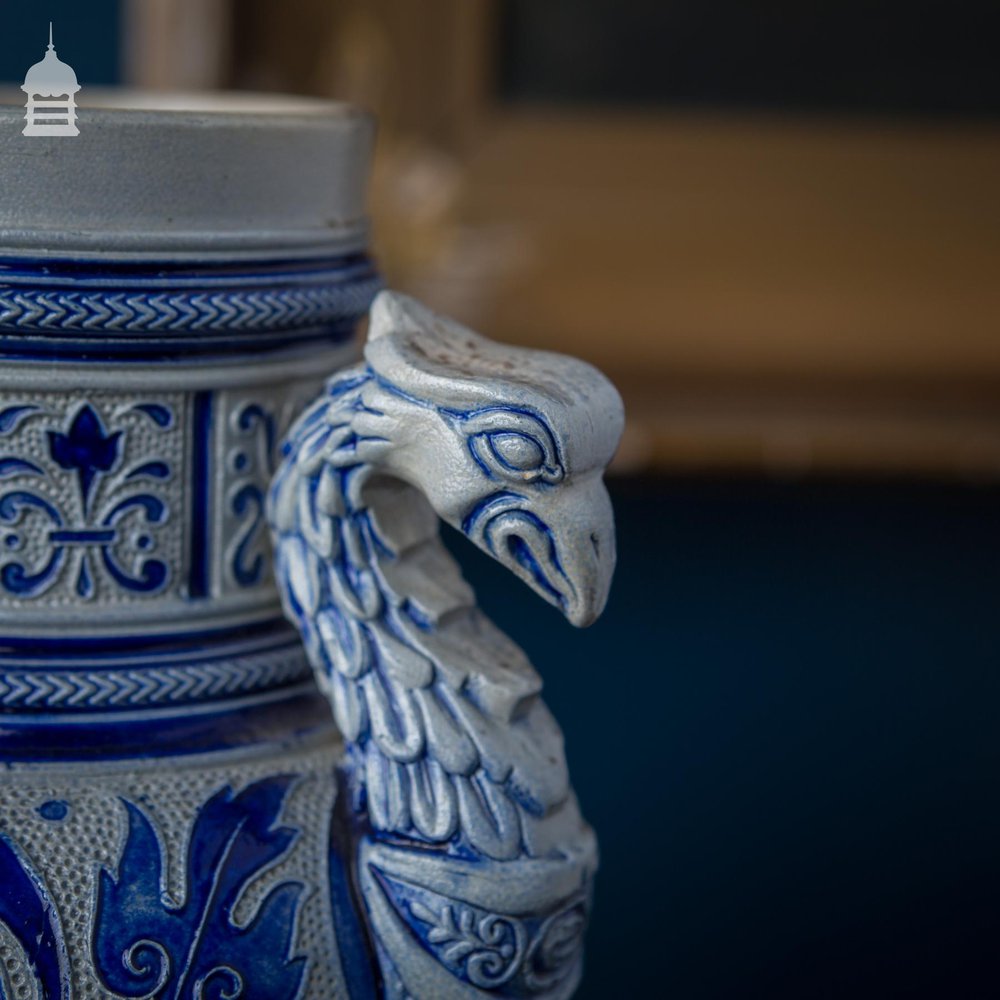 Westerwald Blue and White Vase with Phoenix Handles