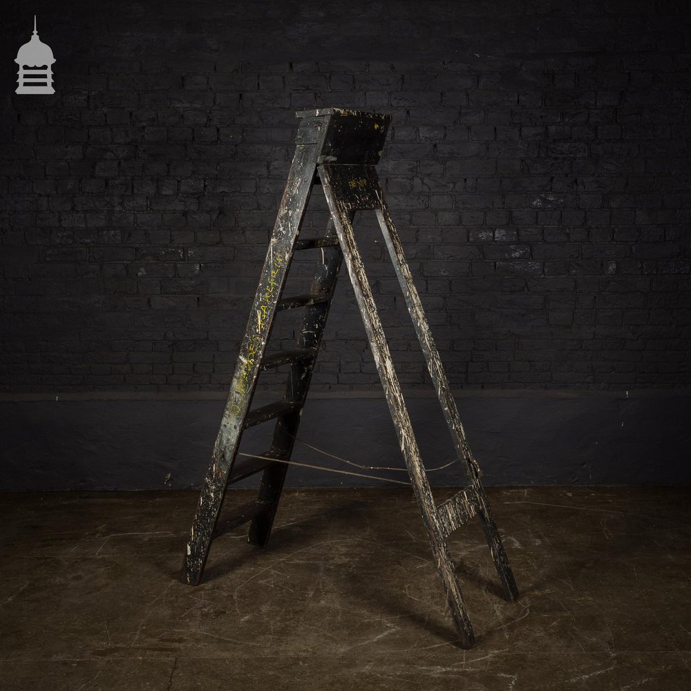 Vintage Industrial Fabrications Shop Ladder A-Steps with Splattered Paint Finish