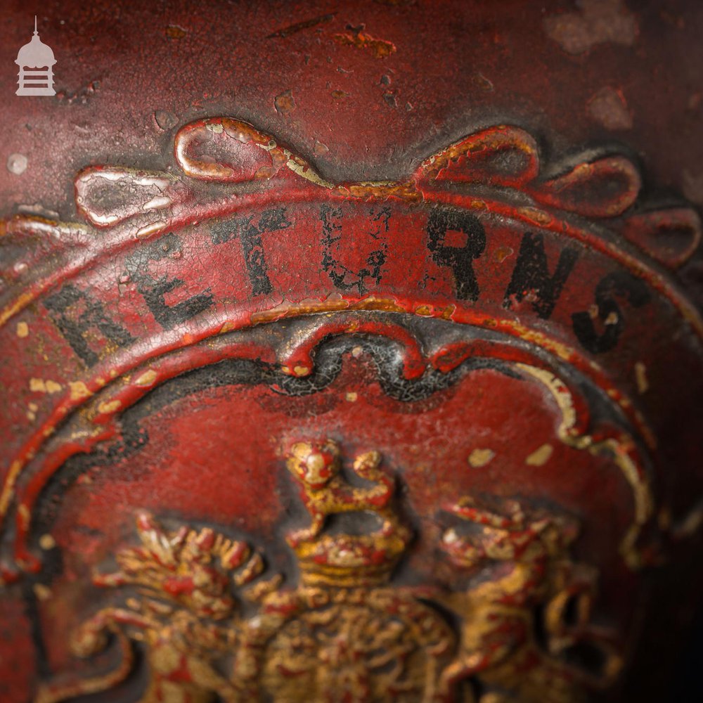 Small Victorian Red Painted Shop Tobacco Jar with Royal Crest Marked ‘Returns'