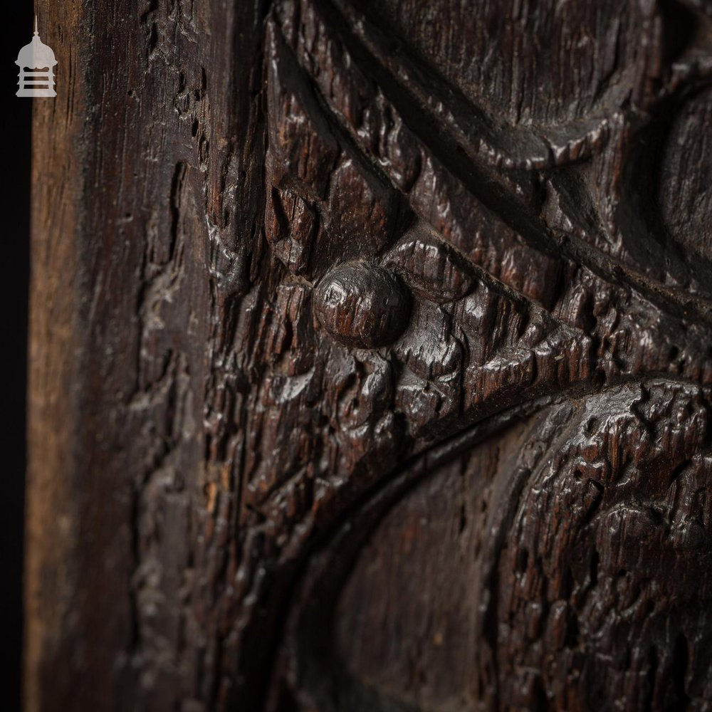 16th C Gothic Carved Oak with Figure and Floral Decoration Panel