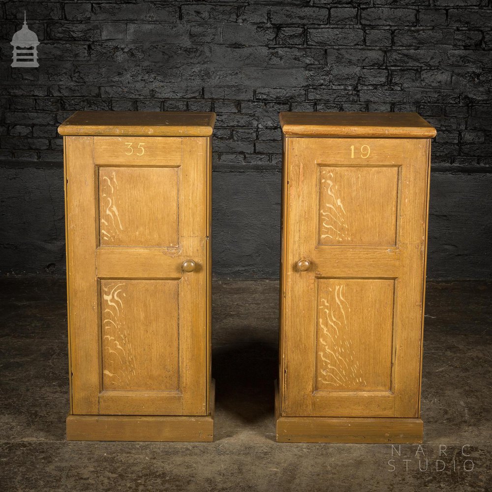 Pair of NARC Studio Scumble Glazed ‘Ebenezer Bedside Cabinets’ Built From Pew Components Dated 1868