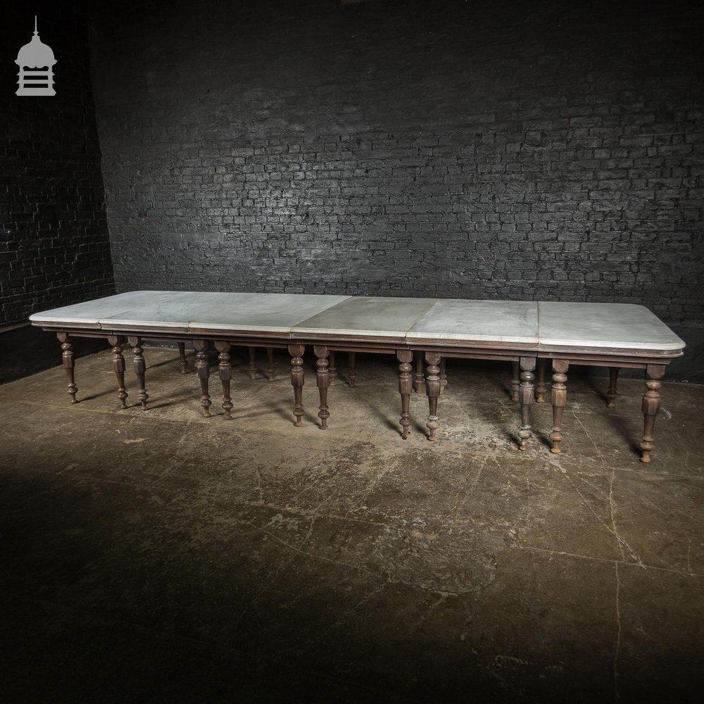 19th C Marble Topped Anglo Indian 7 Leaf Colonial Banqueting Table