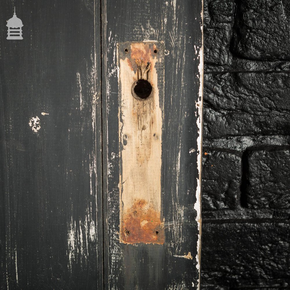 19th C Black Painted V Grove Pine Ledged and Braced Internal Cottage Door