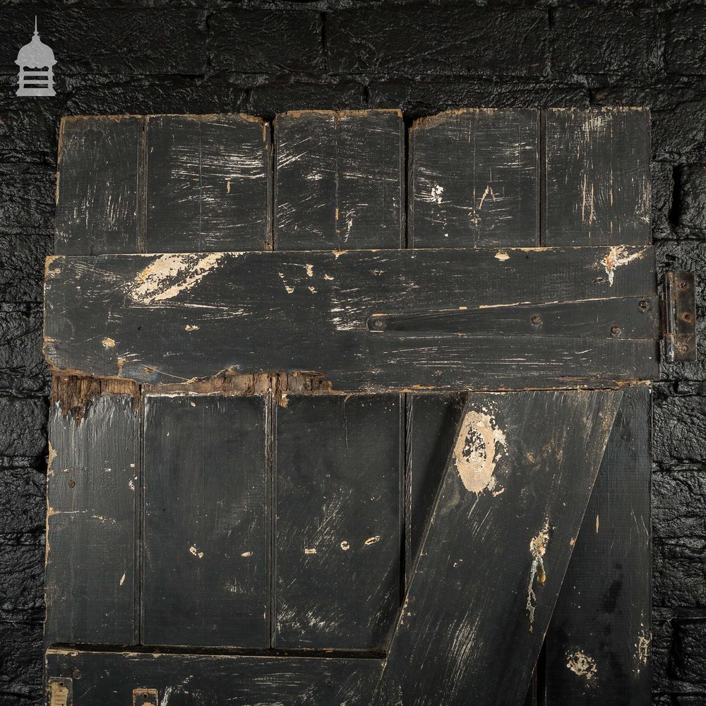 19th C Black Painted V Grove Pine Ledged and Braced Internal Cottage Door