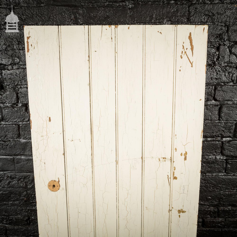 Georgian White Painted Pine Beadboard Ledged and Braced Internal Cottage Door