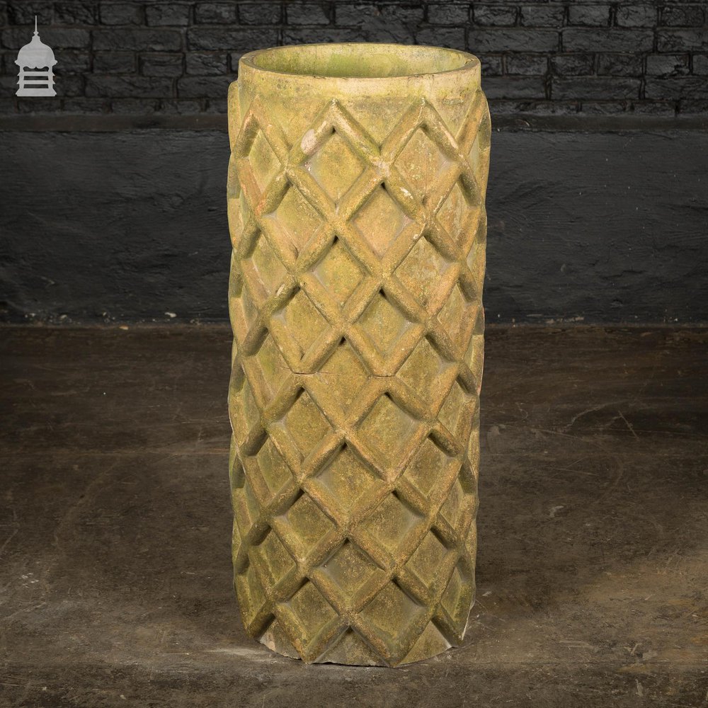 19th C Buff Clay Geometric Design Decorative Chimney Pot