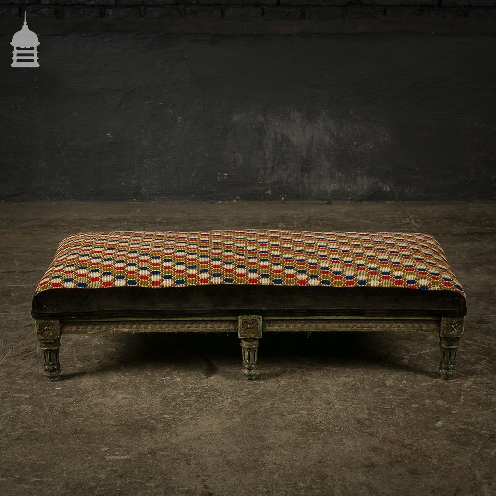 18th C Ornately Carved Hardwood Foot Stool with Colourful Upholstery