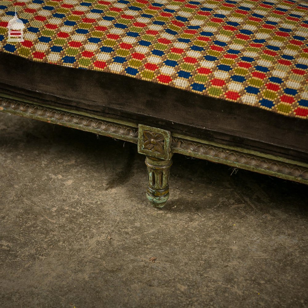 18th C Ornately Carved Hardwood Foot Stool with Colourful Upholstery