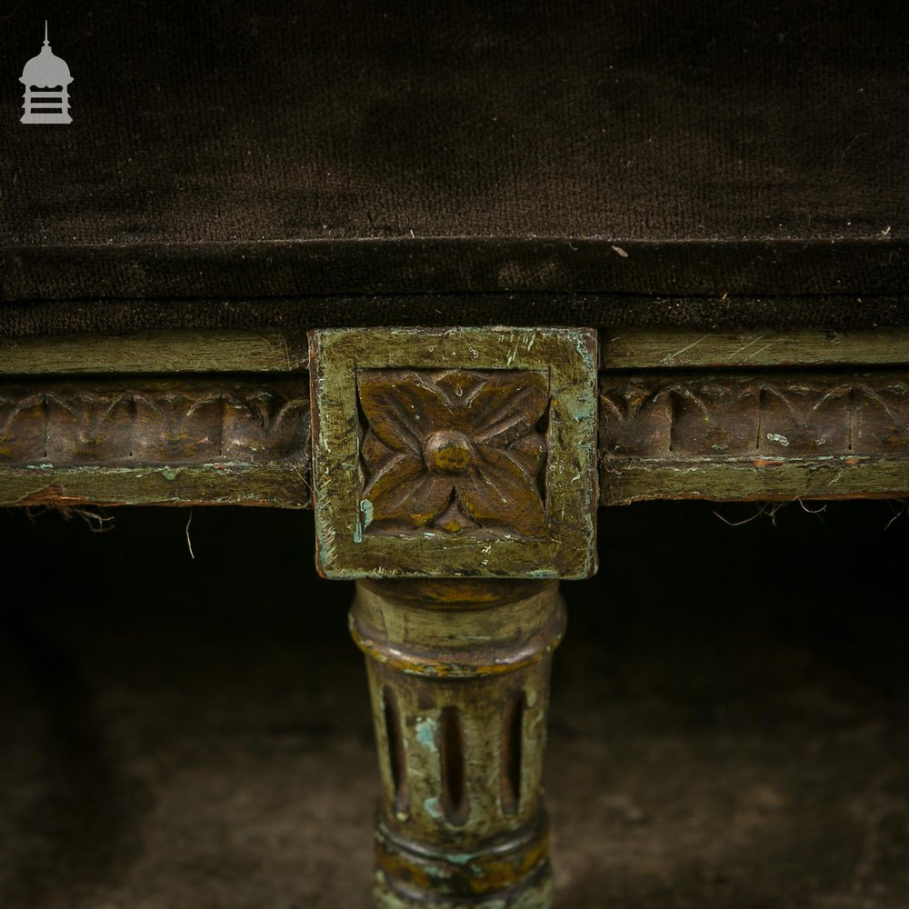 18th C Ornately Carved Hardwood Foot Stool with Colourful Upholstery