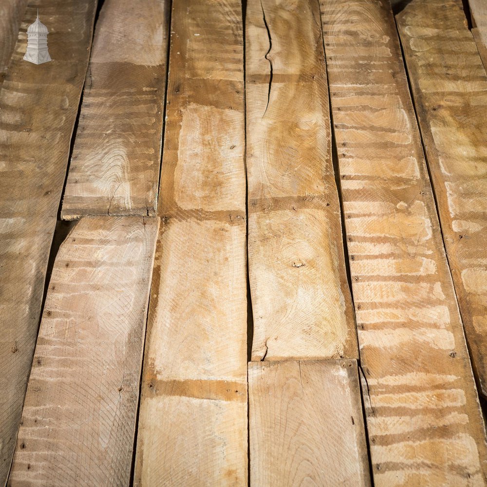Batch of 7.5 Square Metres of Elm Wall Boards with Distressed Lath and Plaster Markings