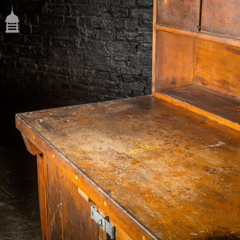 Mid Century Industrial Wooden Workbench with Drawer and Shelves
