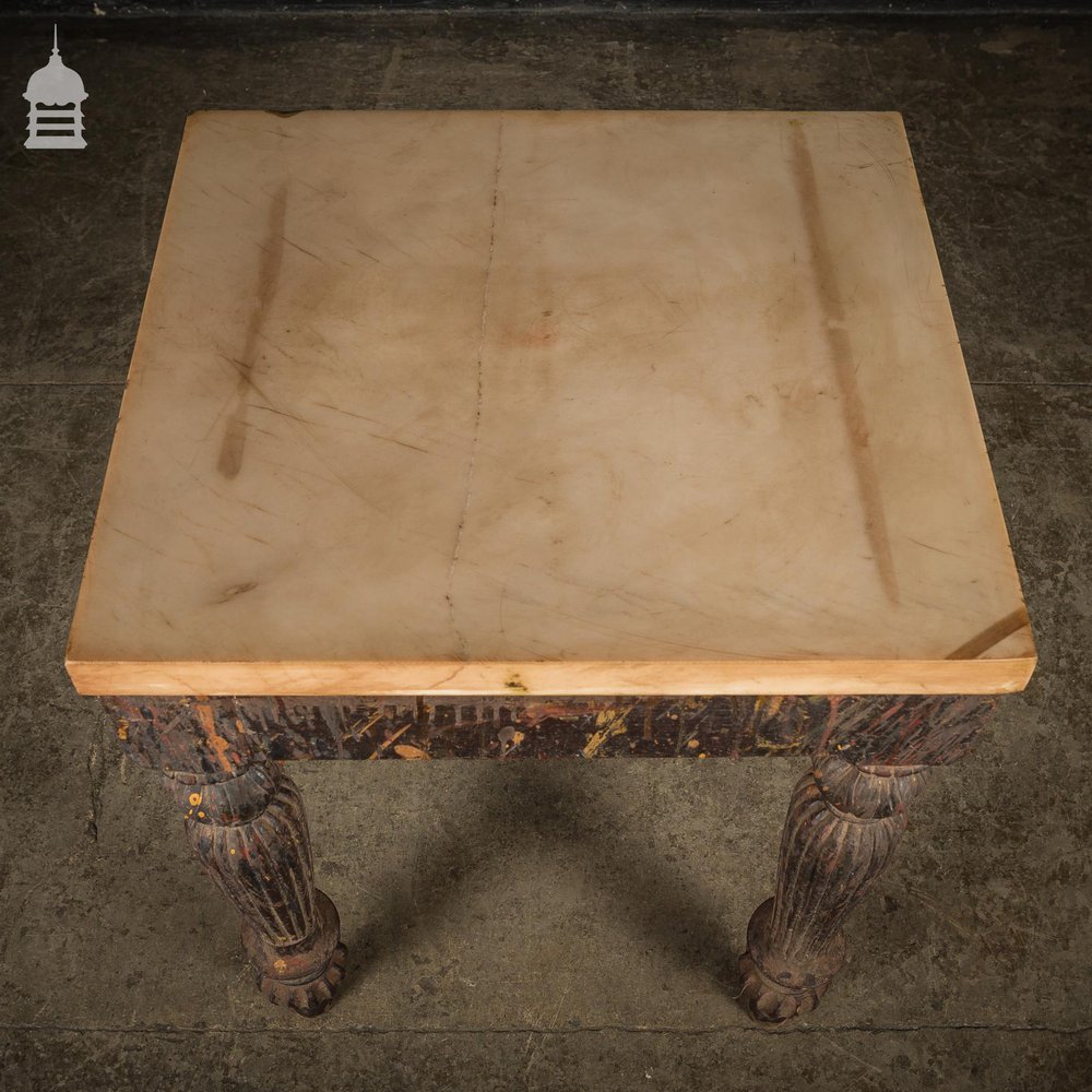 19th C Hardwood Side Table with Reeded Legs and Distressed Paint Finish