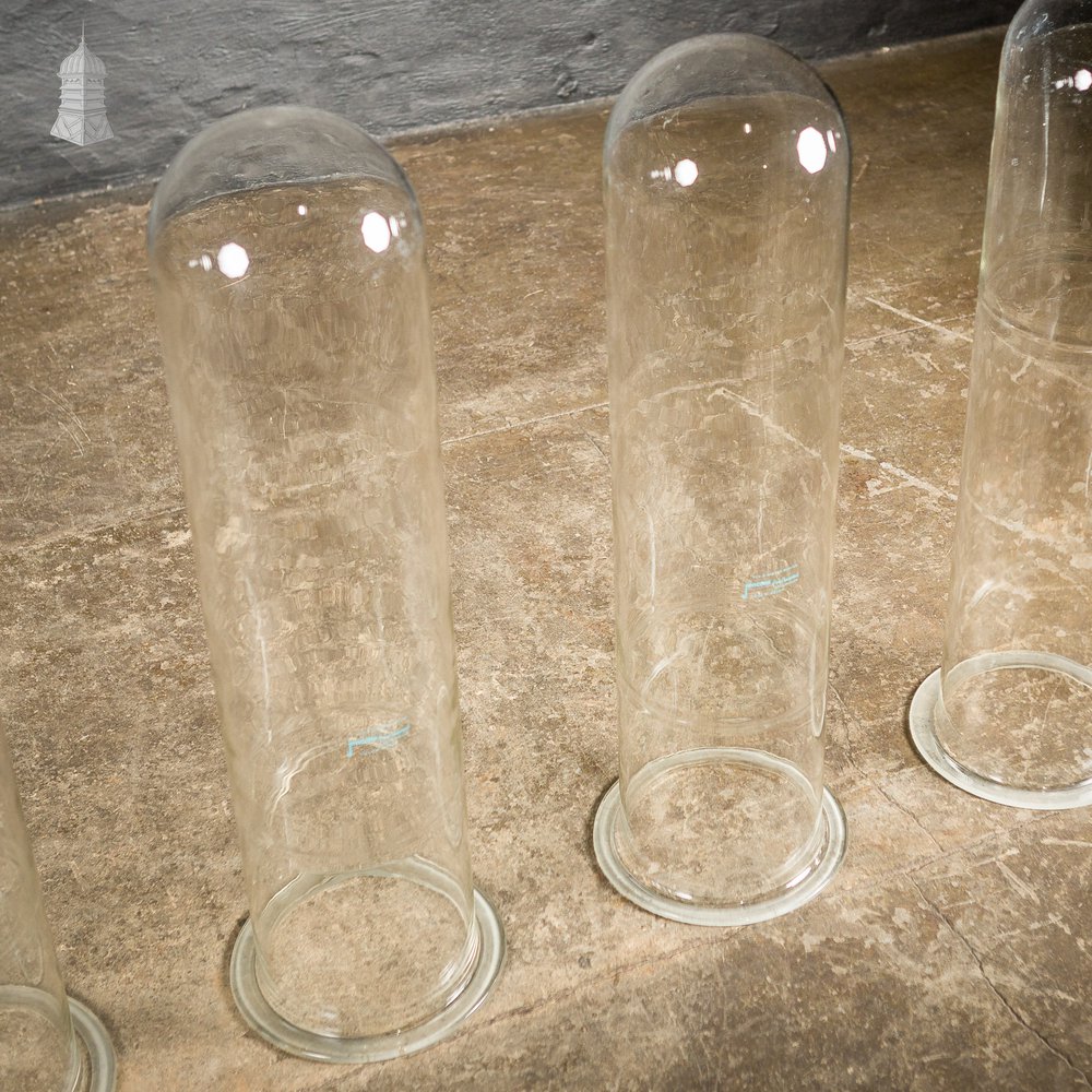 Glass Tube Cylinders, Set of 4 Large Tall Domes Reclaimed from a Science Lab