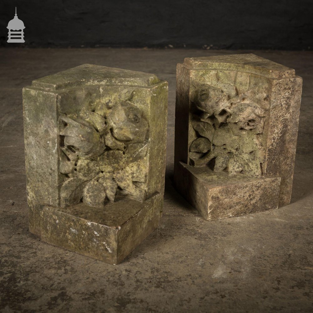 Pair of 19th C Carved Marble Decorative Corner Stones