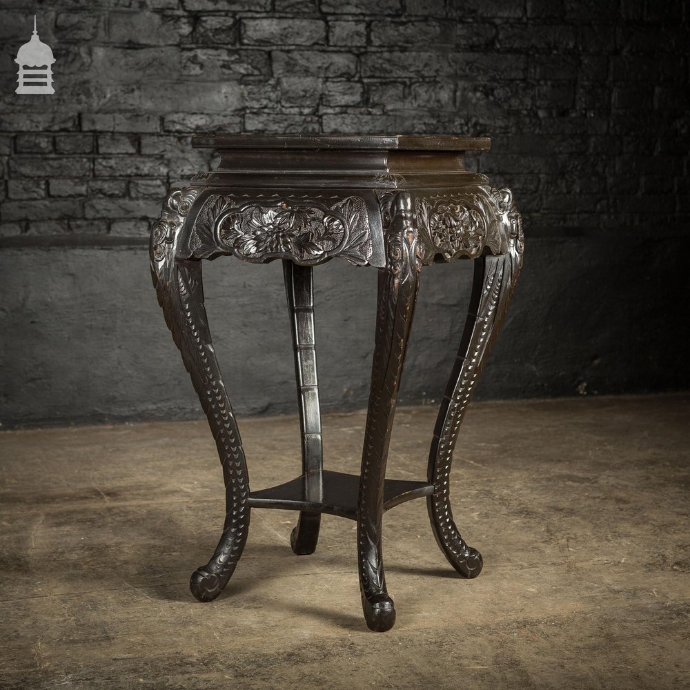 Dark Finish Anglo Indian Jardinière Stand with Leather Top