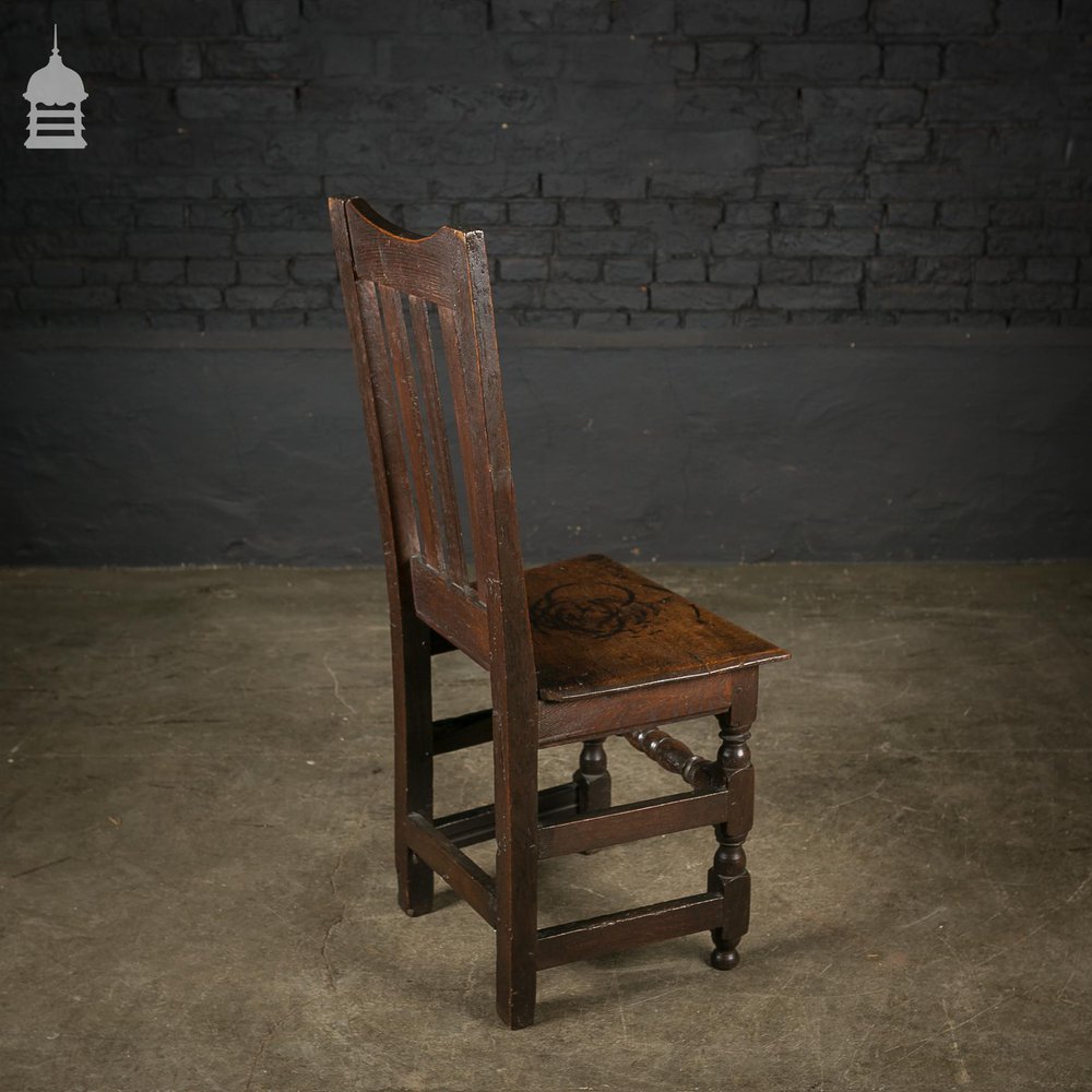 18th C Oak Chair with Ornate Hand Carved Detail and Single Plank Seat