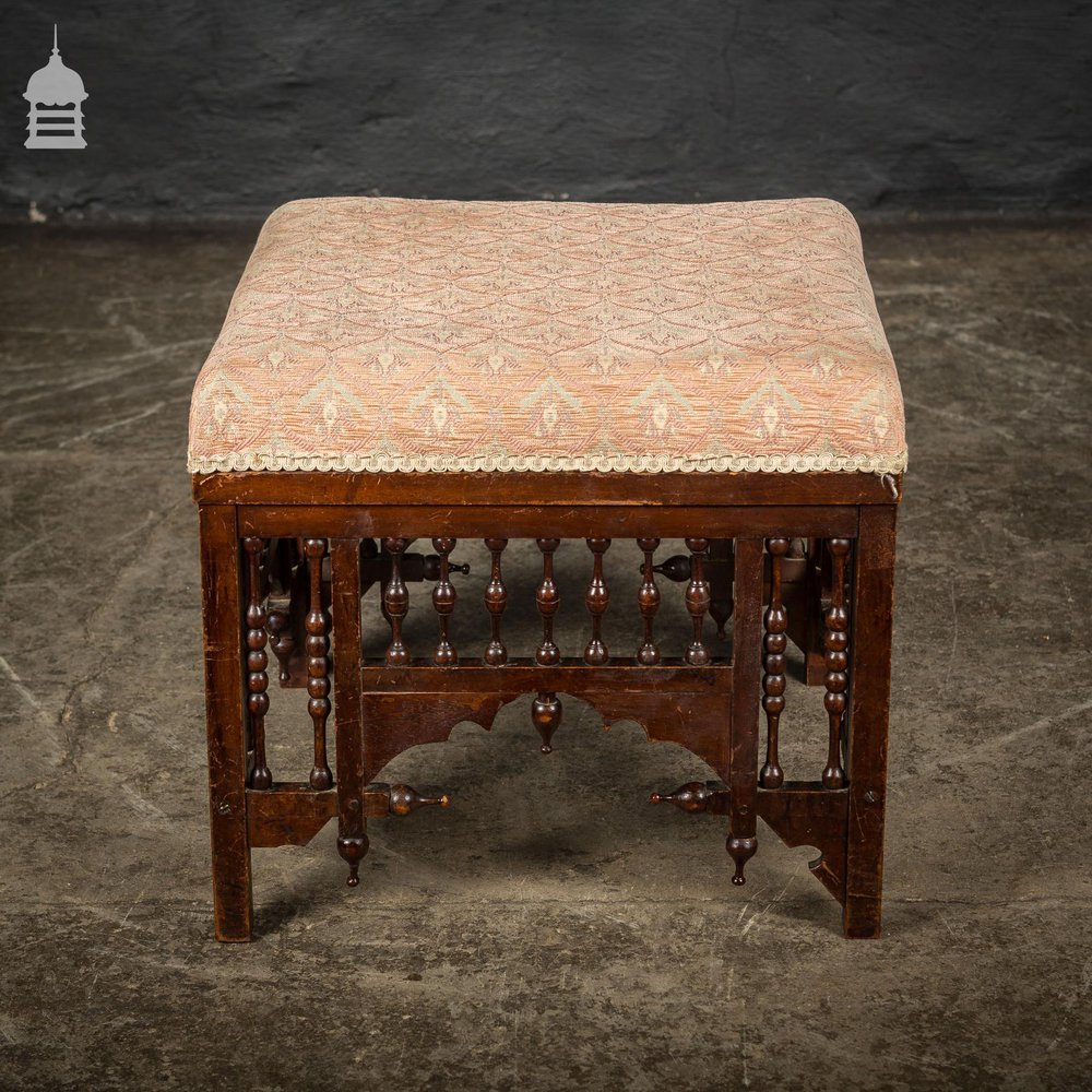 19th C Aesthetics Movement Mahogany Footstool with Turned Detail