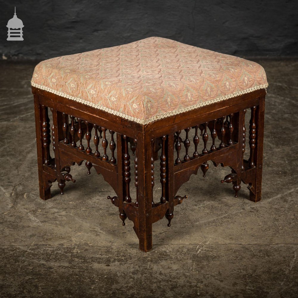 19th C Aesthetics Movement Mahogany Footstool with Turned Detail