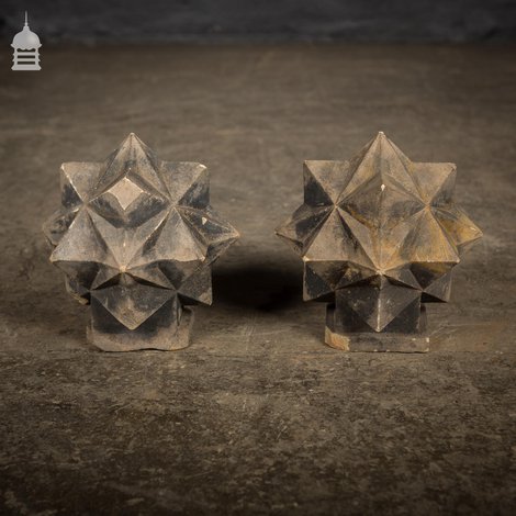 Pair of Carved Sandstone Geometric Star Design Pier Caps