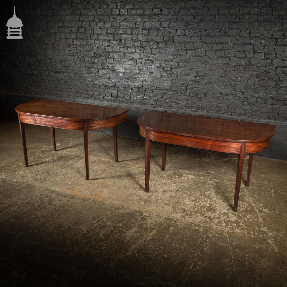 Pair of Regency Mahogany Single Plank Console Tables with Tapered Molded Legs