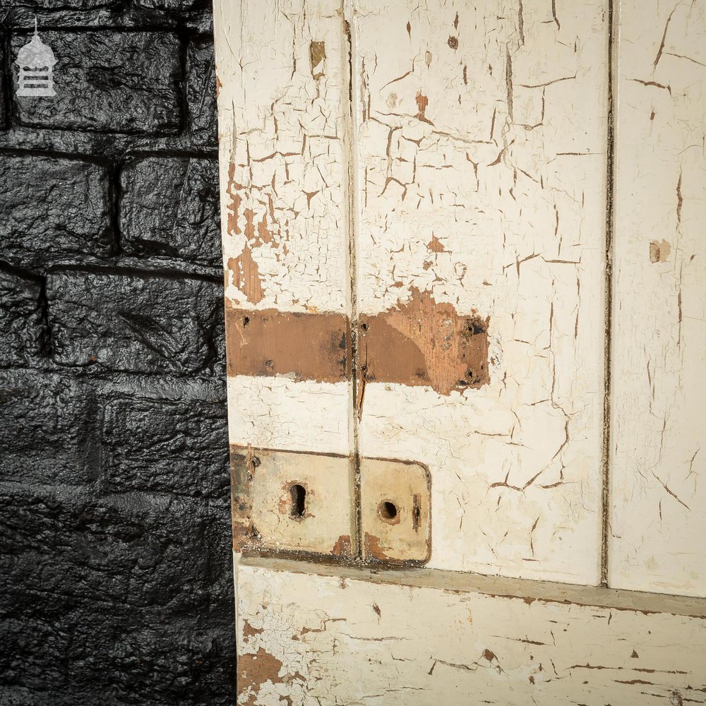 19th C White Painted Pine Ledged and Braced Internal Cottage Door with Period Repairs