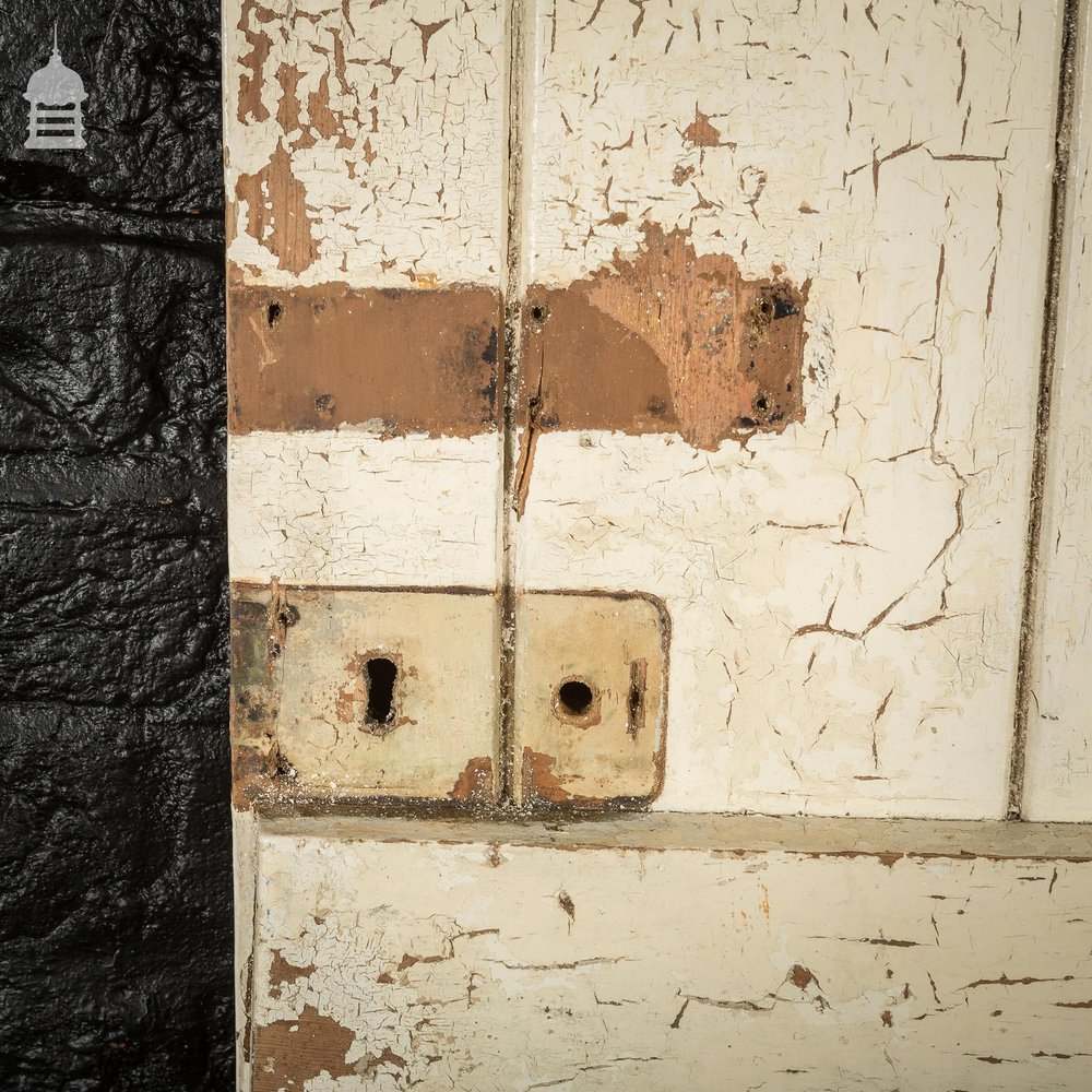 19th C White Painted Pine Ledged and Braced Internal Cottage Door with Period Repairs