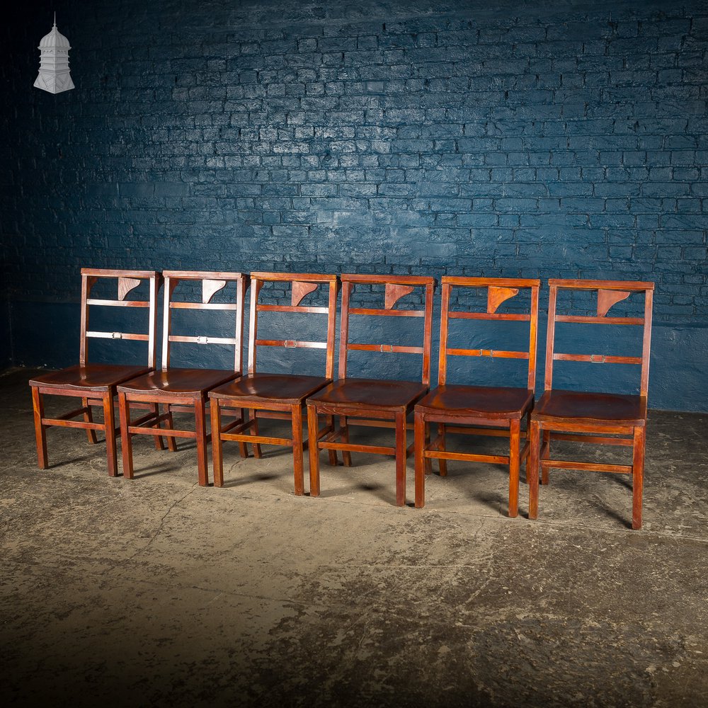 Set of 6 19th C Elm Synagogue Chairs