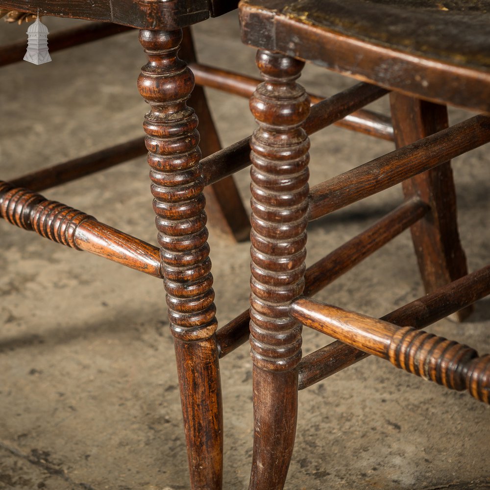 Set of 4 19th C Oak Bobbin Turned Dining Chairs