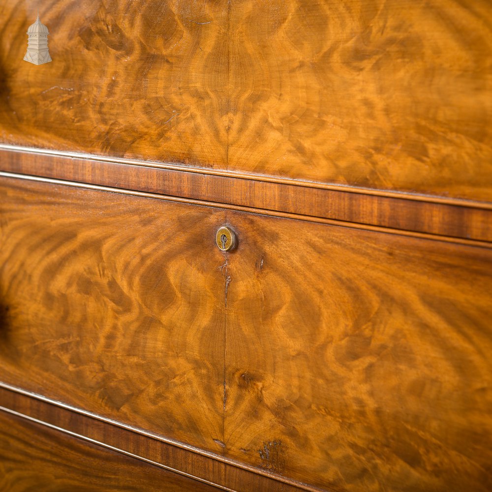 19th C Impressive Bow Fronted Flanked Column Mahogany Chest of Drawers