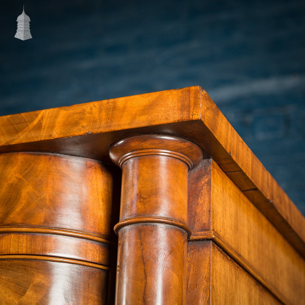 19th C Impressive Bow Fronted Flanked Column Mahogany Chest of Drawers