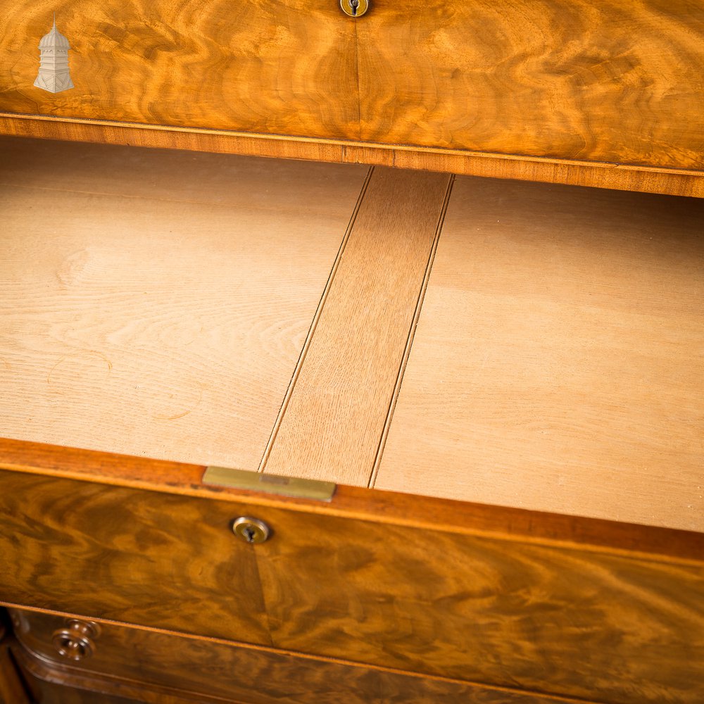 19th C Impressive Bow Fronted Flanked Column Mahogany Chest of Drawers