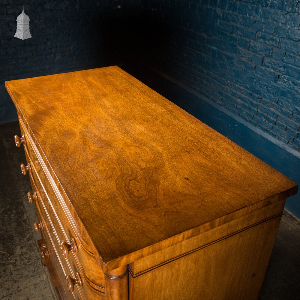 19th C Impressive Bow Fronted Flanked Column Mahogany Chest of Drawers