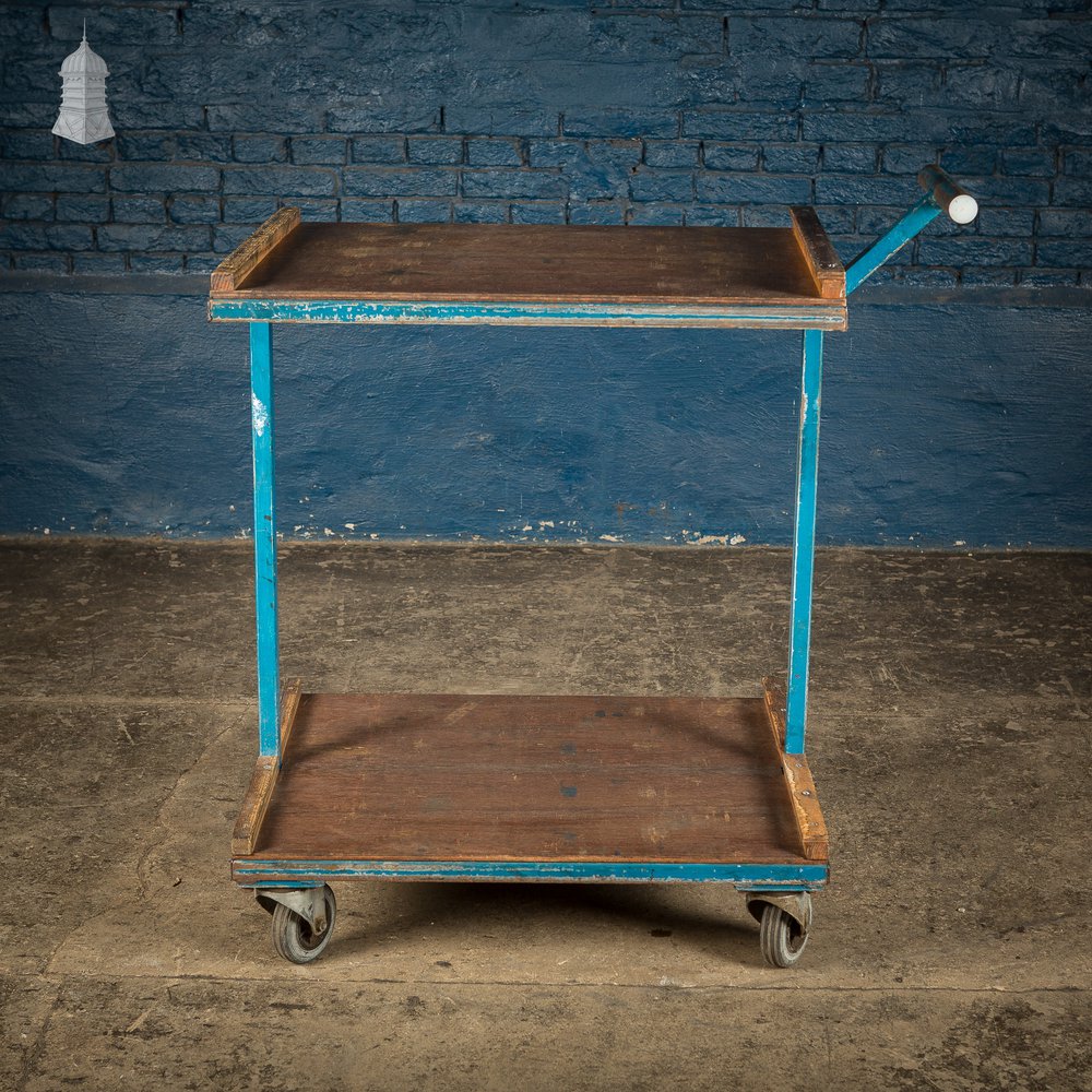 Blue Vintage Industrial Wheeled Trolley