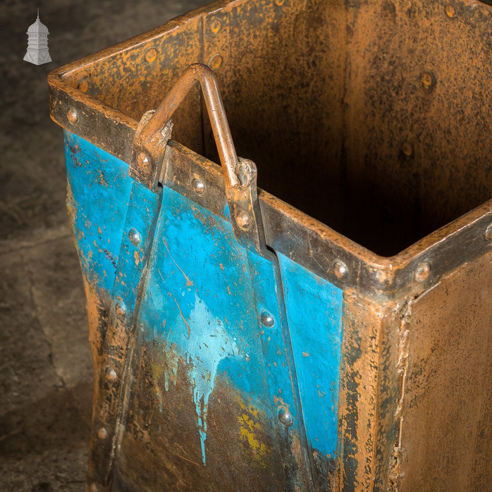 Pair of Riveted Steel Industrial Storage Bins with Waxed Finish