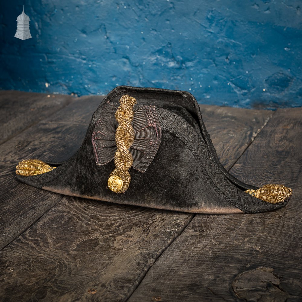 Royal Navy Bicorne Hat and Gold Fringed Epaulette’s In Metal Box - A.H Norman RN