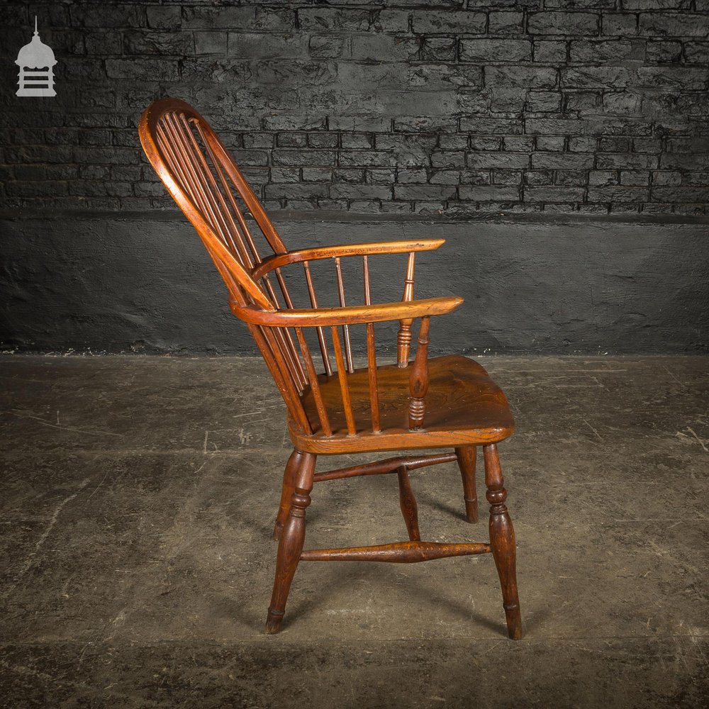 19th C Country Elm Hoop and Stick Back Windsor Chair Stamped RR