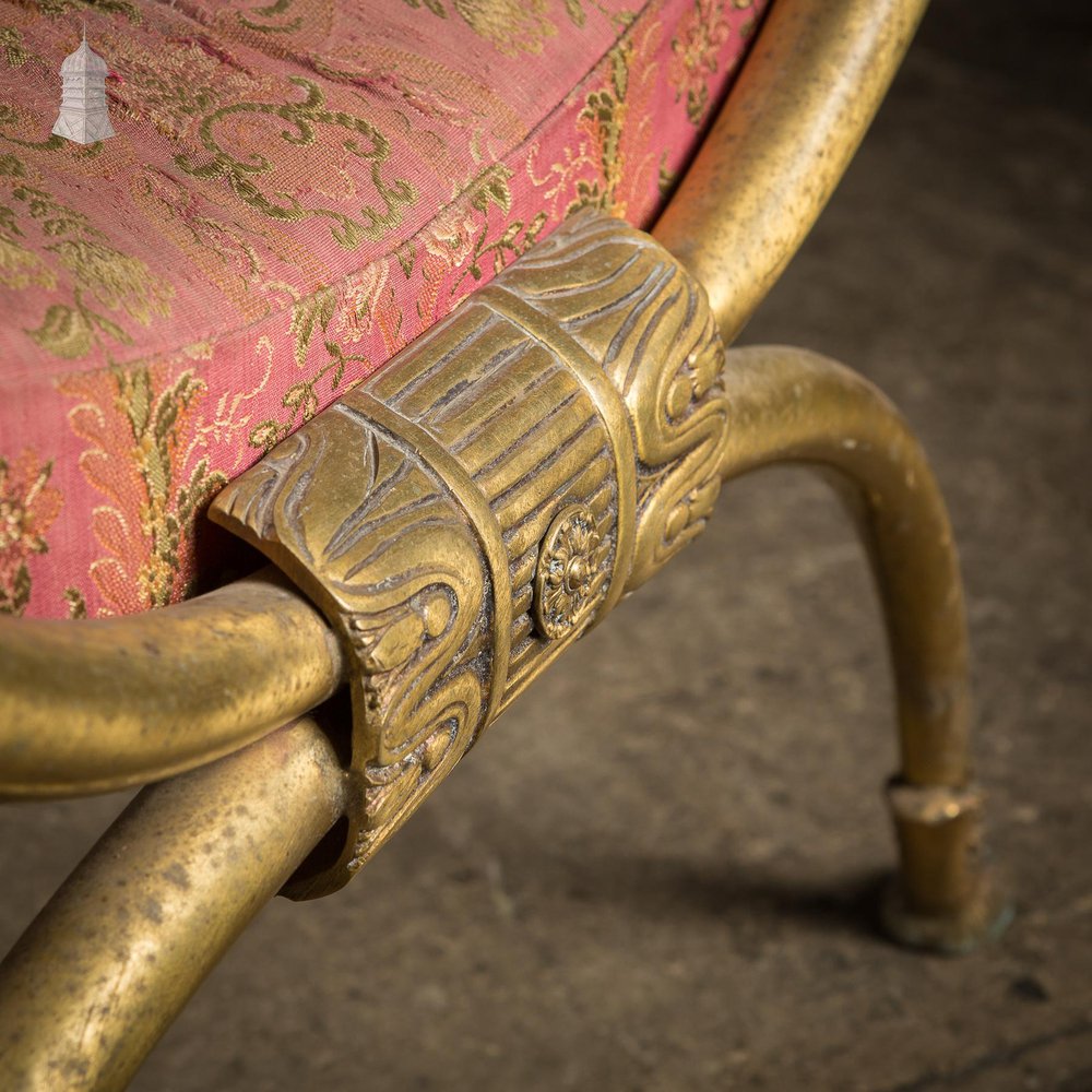NR53521: Pair of Vintage Brass Lion Head and Paw Detail X Frame Stools for Upholstery