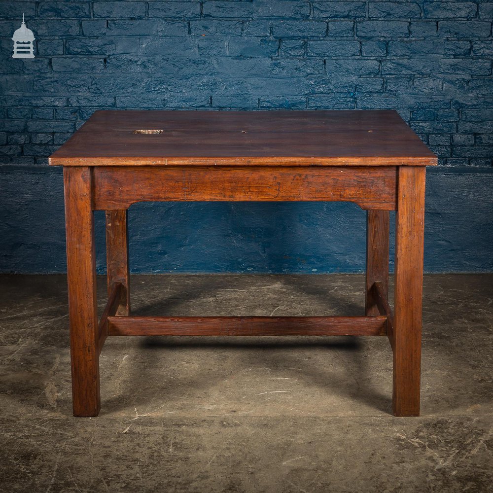 19th C 4ft x 4ft School Science Lab Mahogany and Pine Table