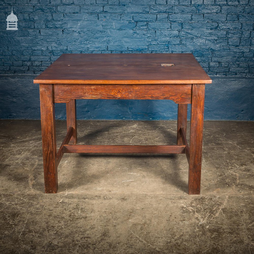 19th C 4ft x 4ft School Science Lab Mahogany and Pine Table