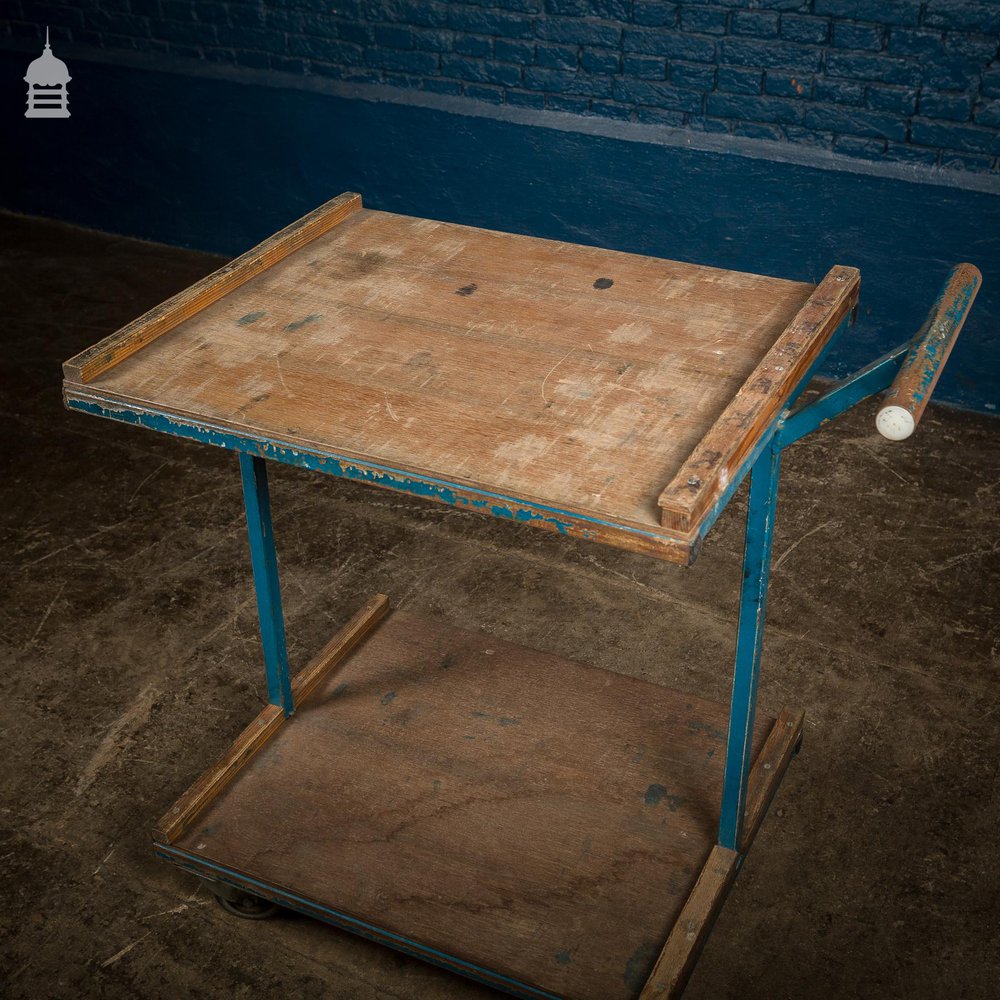 NR20821: Blue Vintage Industrial Wheeled Trolley