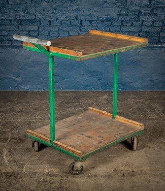 NR21321: Green Vintage Industrial Wheeled Trolley 