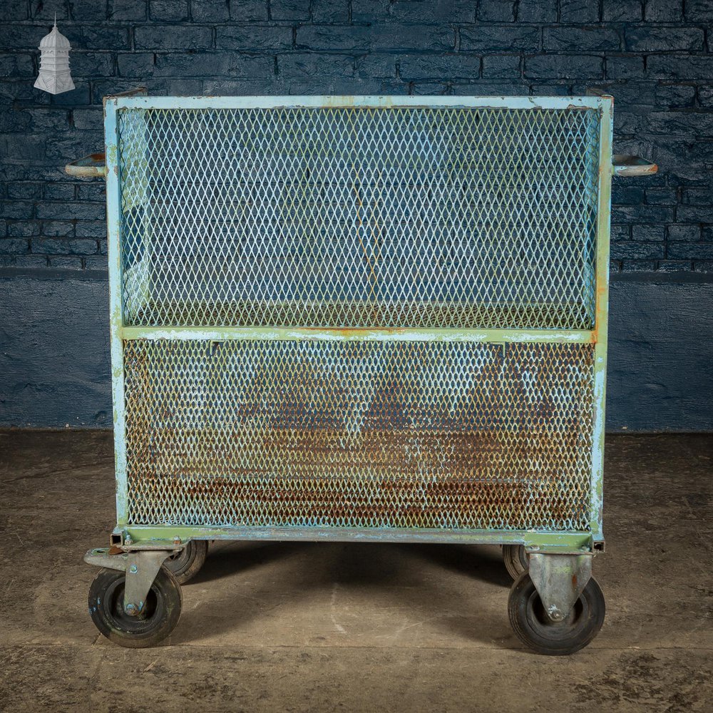 NR60021: Vintage Industrial Blue Steel Trolley Mobile Shelving Unit