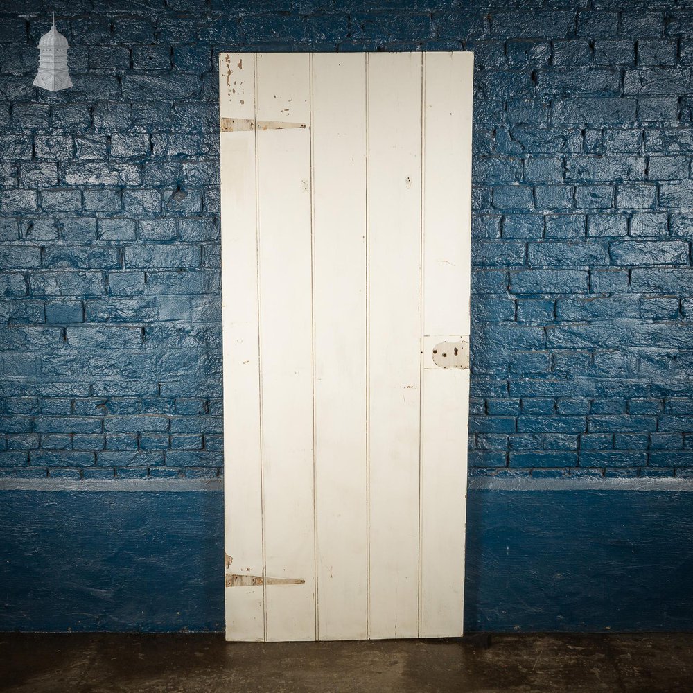 NR61421: 19th C White Painted Braced and Ledged Cottage Door