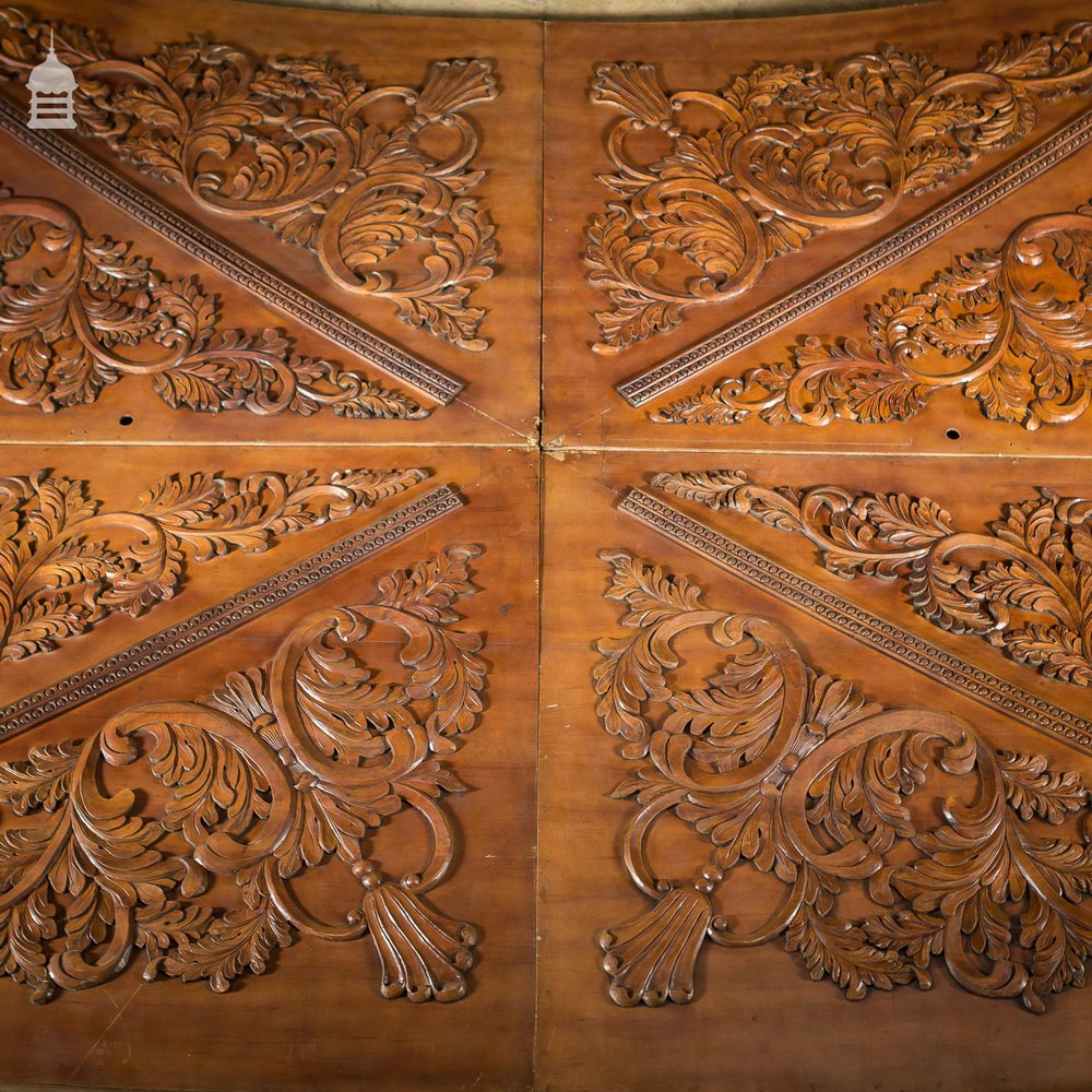 NR24721: 20th C Vaulted Carved Wooden Ceiling Panels Set 3