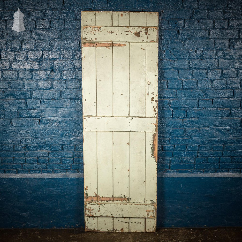 NR61821: Cream Painted Ledged and Braced 19th C Cottage Door